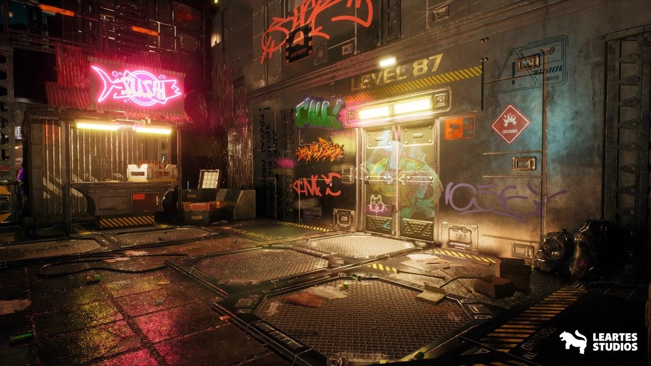 Cyberpunk Rooftop Market Environment